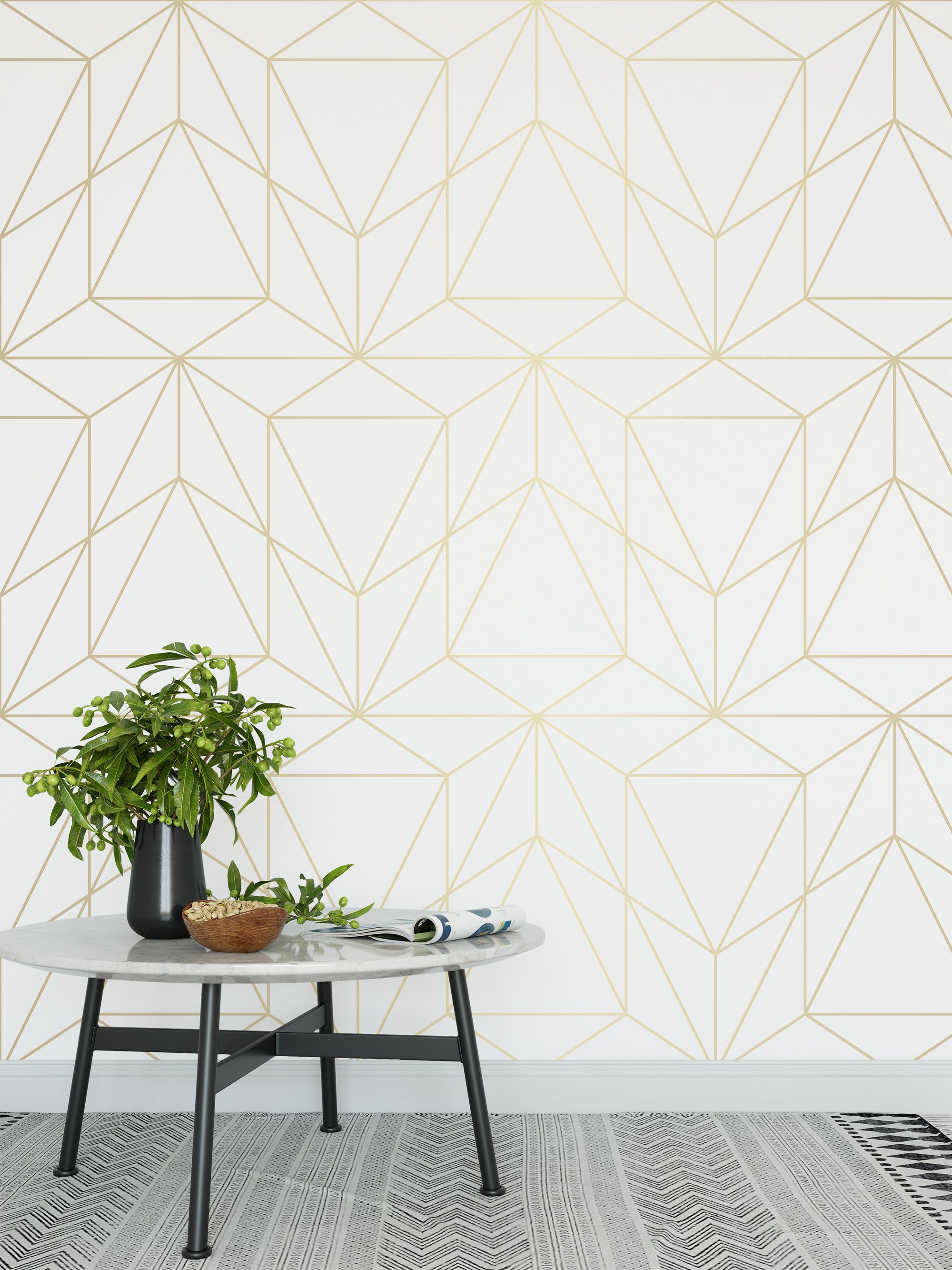 Geometric Peel And Stick Wallpaper Gold - HD Wallpaper 