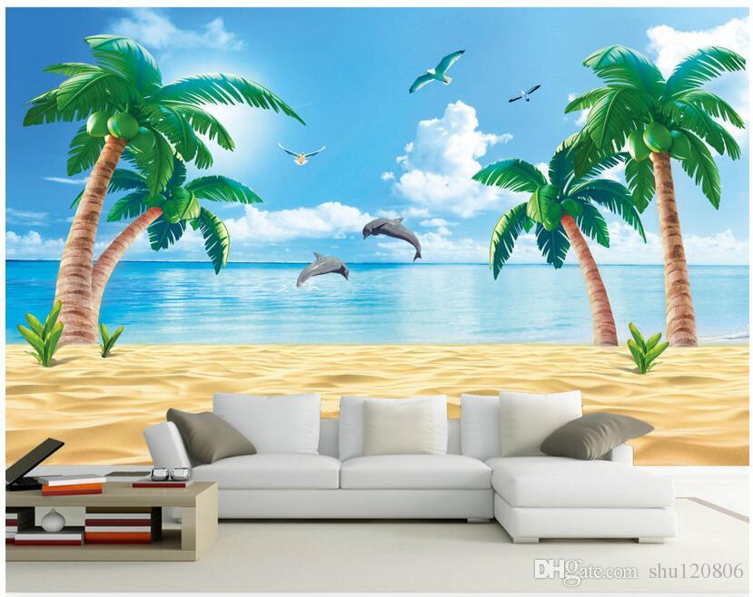 Cartoon Beach Wall Mural - HD Wallpaper 