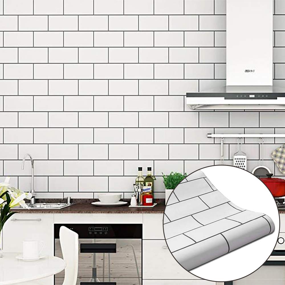 White Brick Tile Backsplash Kitchen - HD Wallpaper 