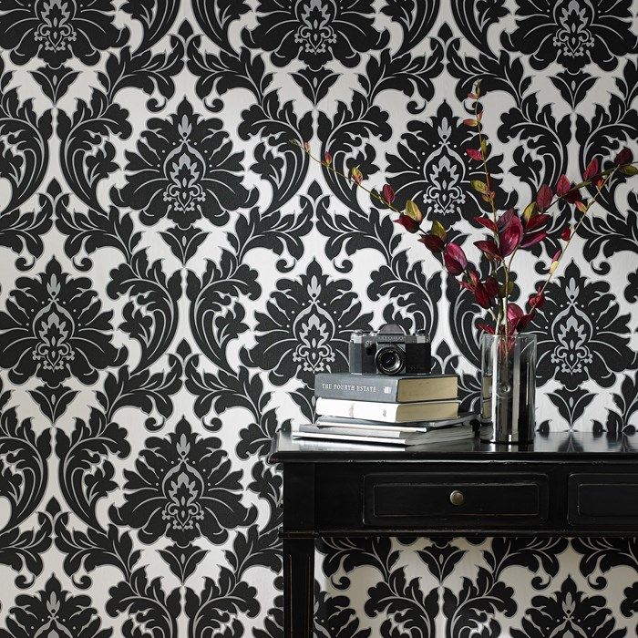 Black And White Damask Wallpaper Bedroom - HD Wallpaper 