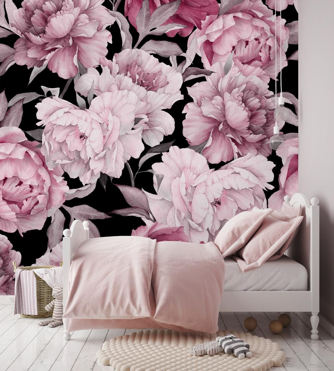 Pink Peony On Black Background - HD Wallpaper 