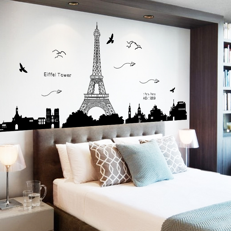 Wall Stickers Removable Wallpaper Self-adhesive Bedroom - Eiffel Tower Beautiful Paris Wallpaper Night - HD Wallpaper 