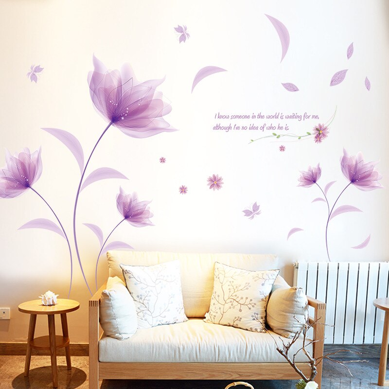 Decal Dán Tường Hoa Lá Tím - HD Wallpaper 