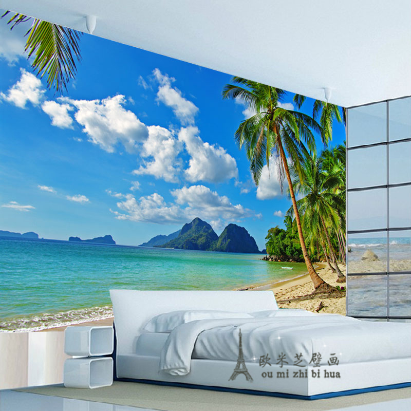 Blue Sky Palm Beach Wallpaper Bedroom Living Room Tv - Beach Wallpaper For Room Wall - HD Wallpaper 