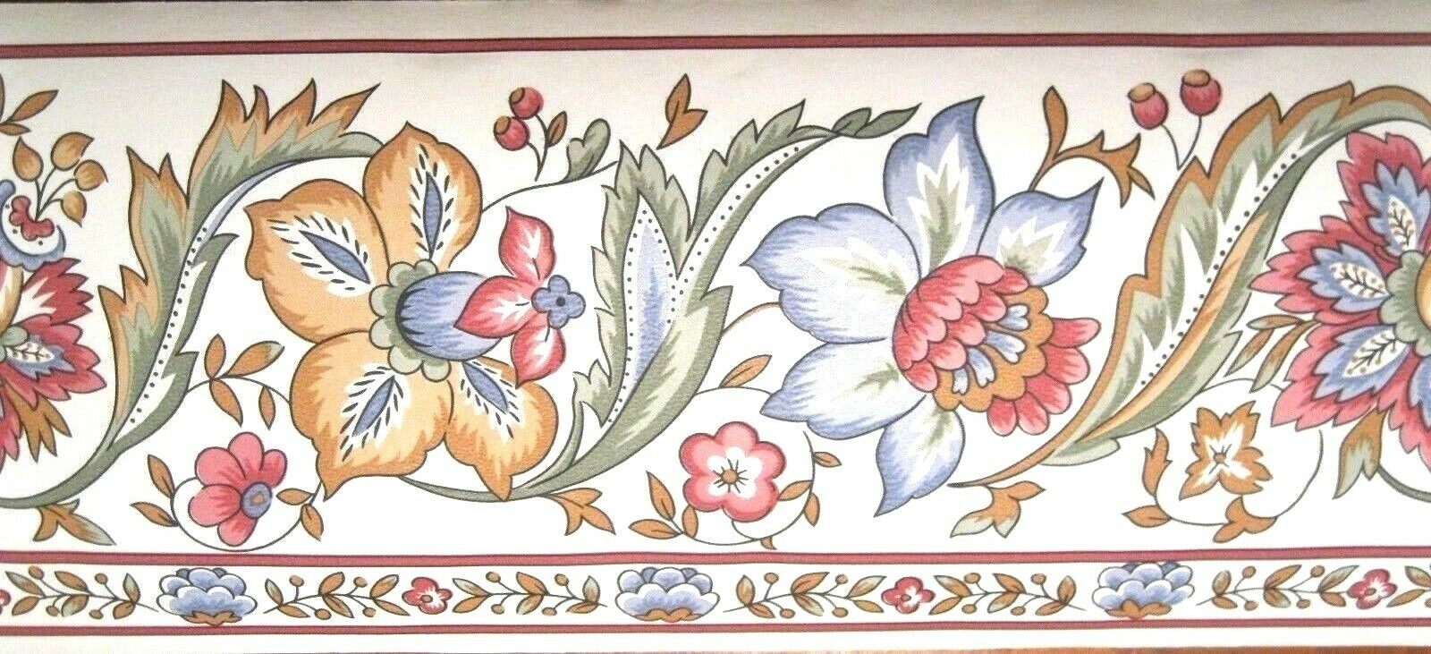 Red And Blue Floral Wallpaper Border - HD Wallpaper 