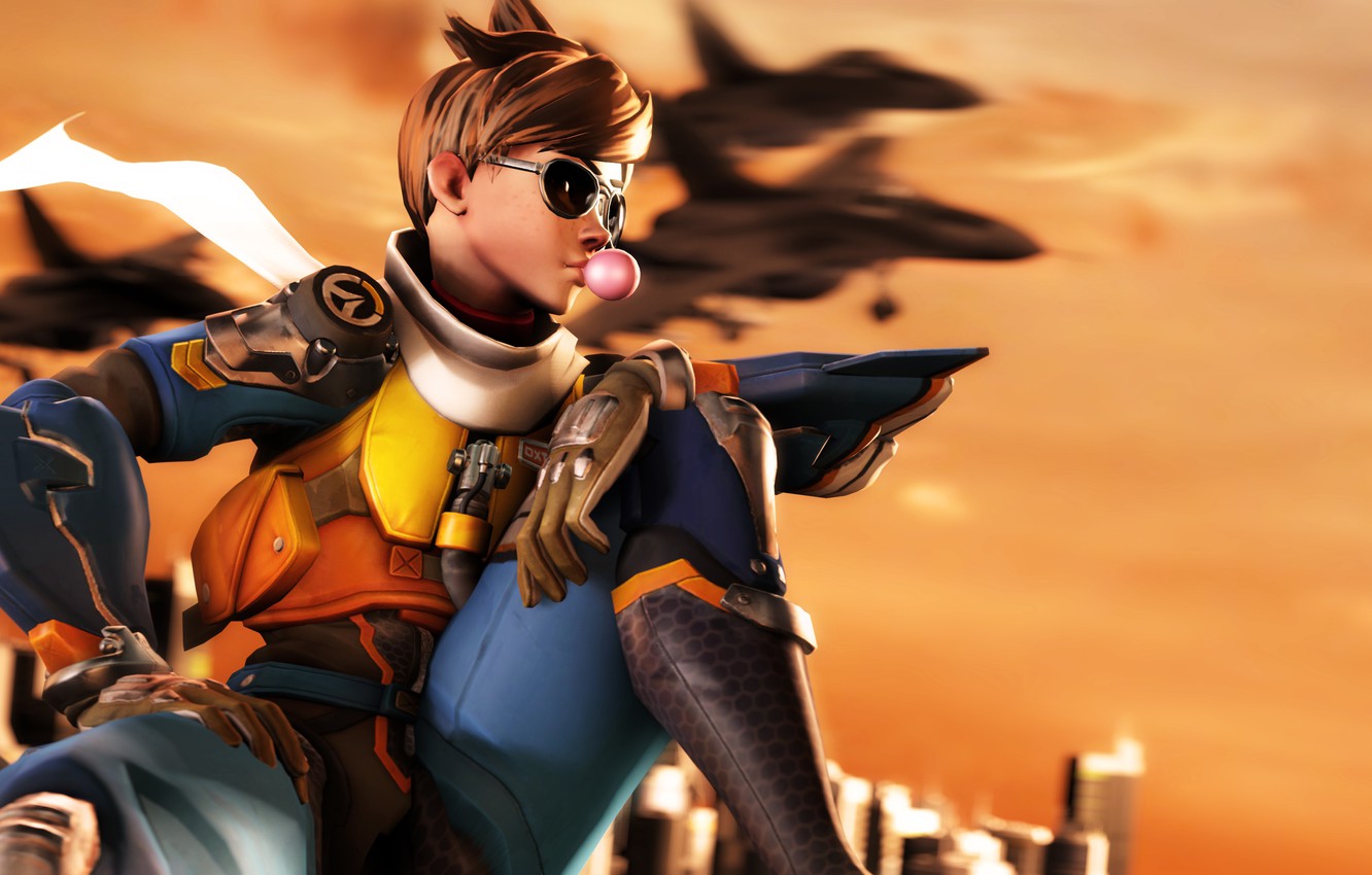 Photo Wallpaper Girl, The Plane, Rendering, Glasses, - Tracer Overwatch - HD Wallpaper 