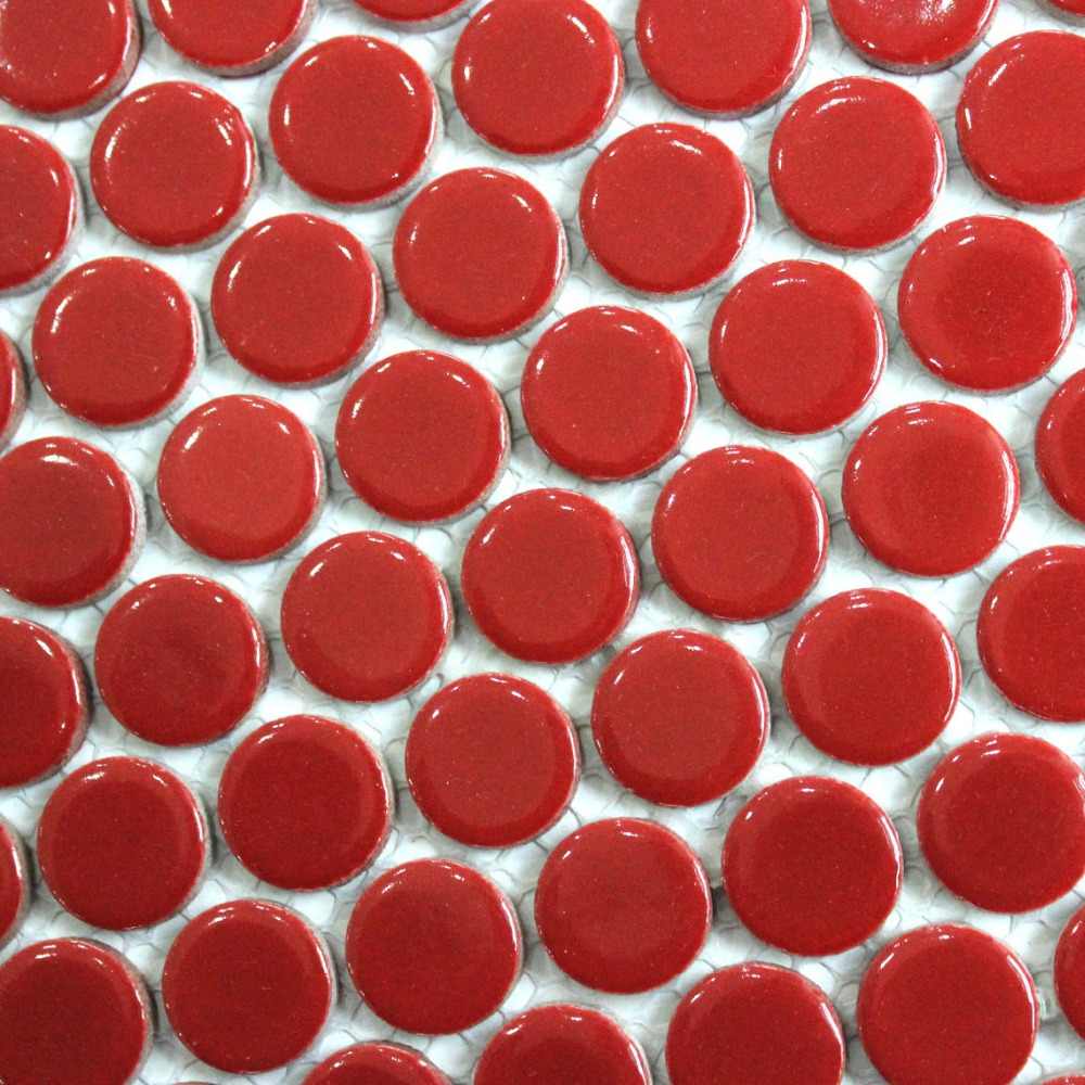 11pcs Red Penny Round Ceramic Mosaic Tile Kitchen Backsplash - Keramik Lantai Warna Merah - HD Wallpaper 