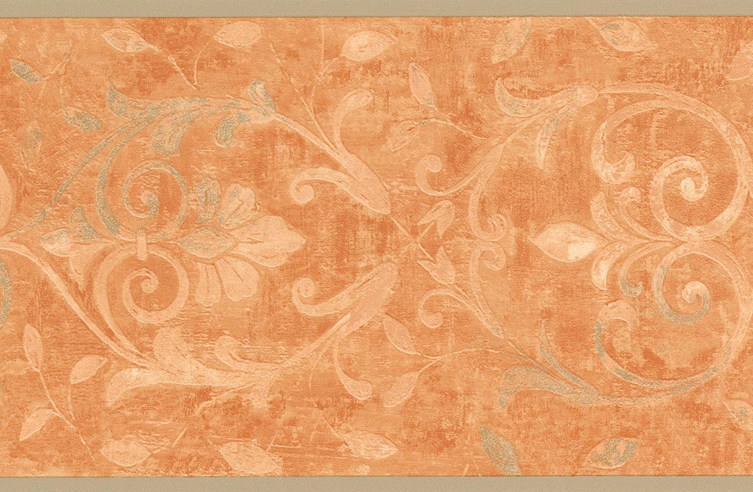Coconut White Vines On Orange Damask Wallpaper Border - Motif - HD Wallpaper 