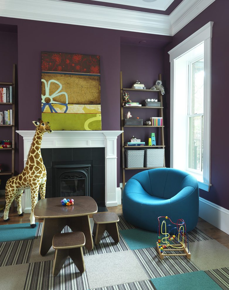 Purple And Teal Kids Contemporary With Fireplace Contemporary - Giraffe - HD Wallpaper 