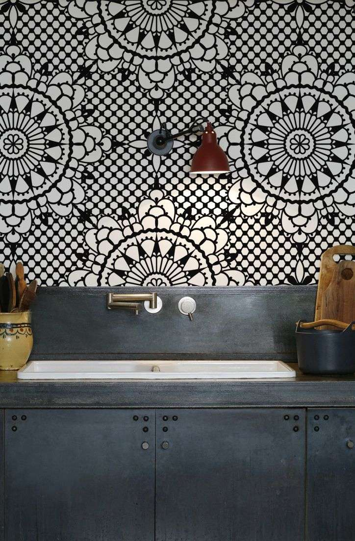 Waterproof Wallpaper For Kitchen Backsplash Download - Yellow Herringbone Tiles Kitchen - HD Wallpaper 