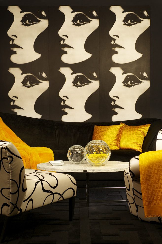 Pop Art Living Room Eclectic With Round Coffee Table - Pop Art Wallpaper Coffee - HD Wallpaper 