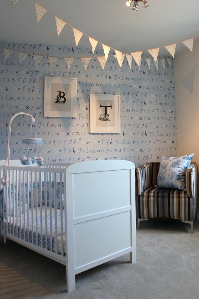 Boy Wall Borders Boys Wallpaper With Striped Armchair - Boy Nursery Wallpaper Ideas - HD Wallpaper 