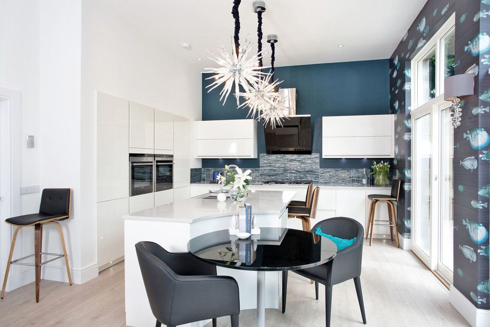 Modern Kitchen Wallpaper Designs - Kitchen With Living Room - HD Wallpaper 