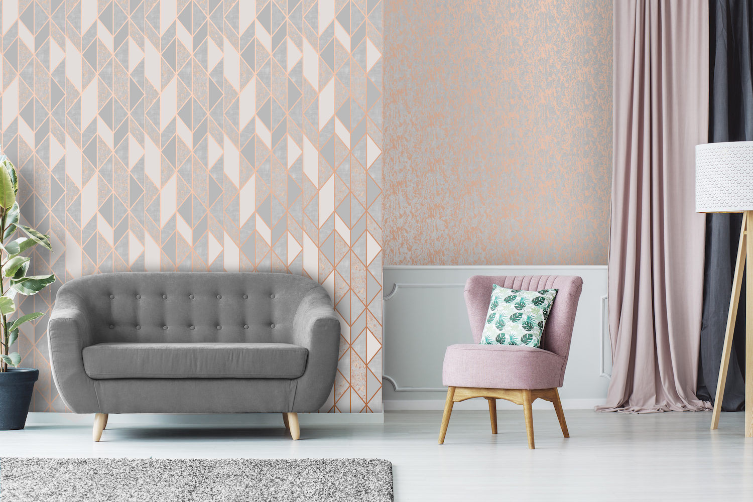 Superfresco Milan Geo Rose Gold Wallpaper - Rose Gold Wallpaper Living Room - HD Wallpaper 