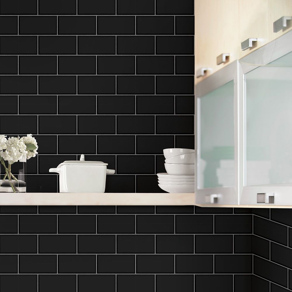 Black Subway Tile - HD Wallpaper 