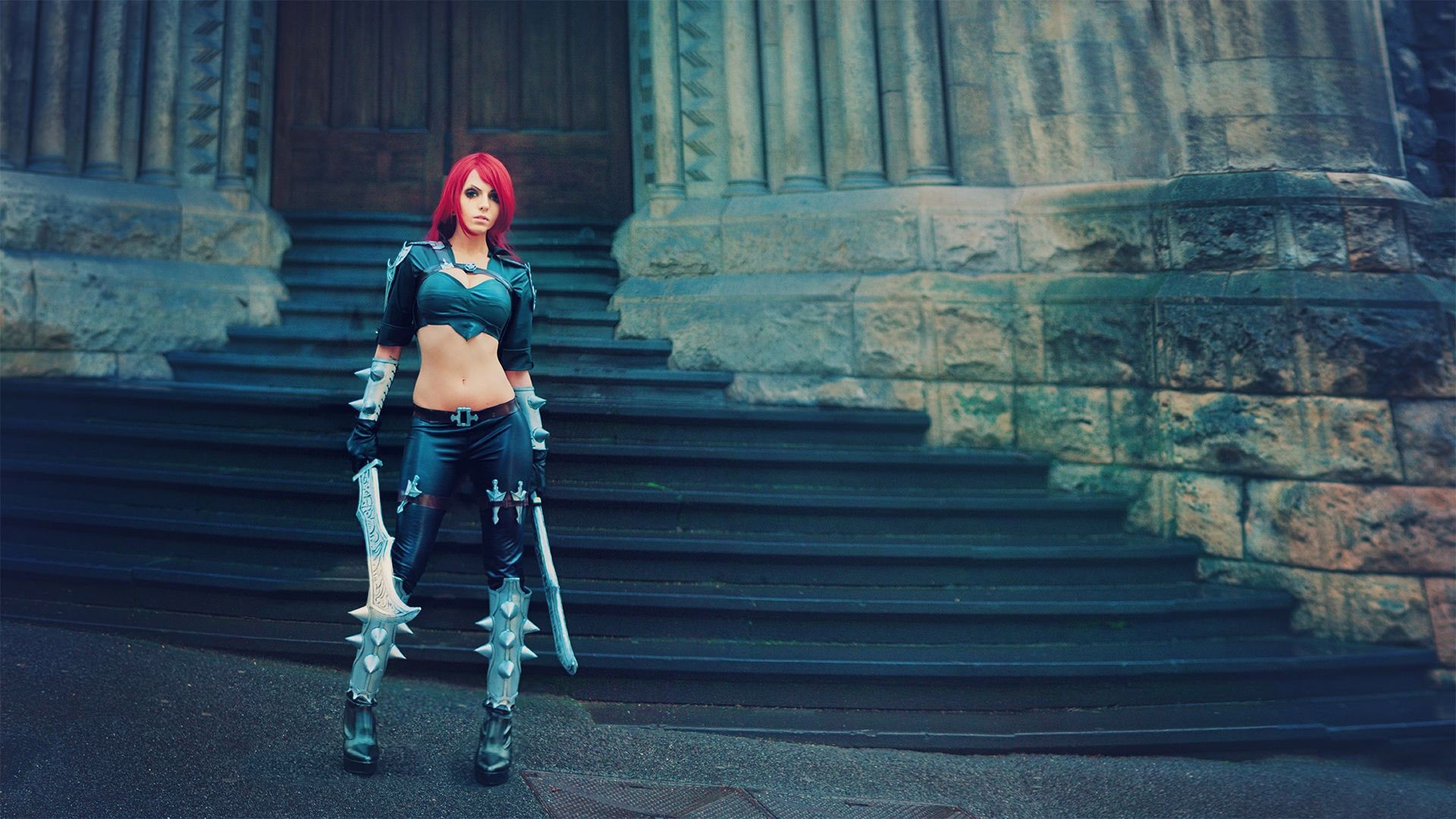 Katarina, Cosplay, Blades, Redhead, Lol - Katarina Cosplay - HD Wallpaper 
