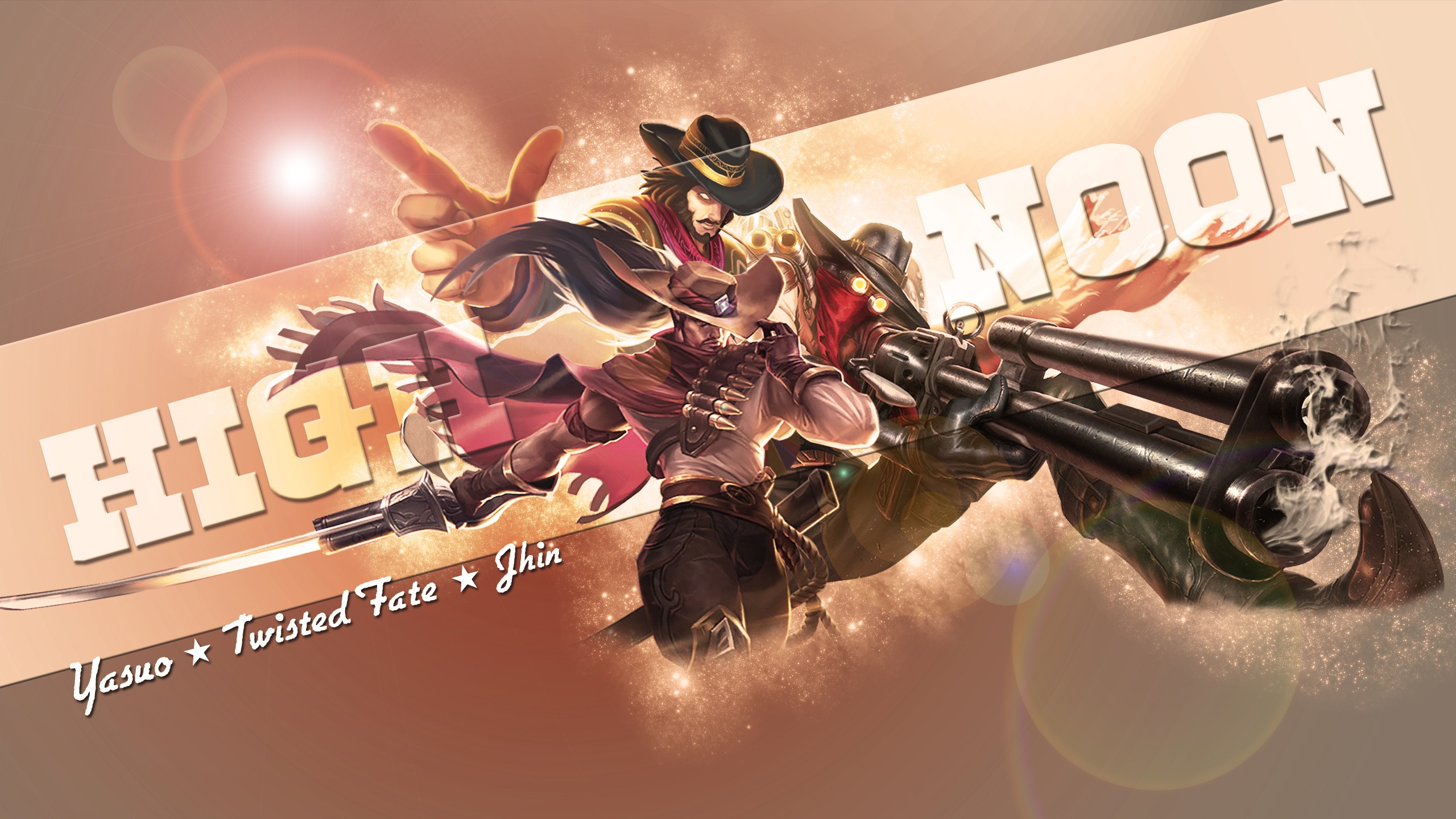 High Noon Jhin, Yasuo & Twisted Fate By Brumskyy Hd - High Noon Yasuo Jhin - HD Wallpaper 