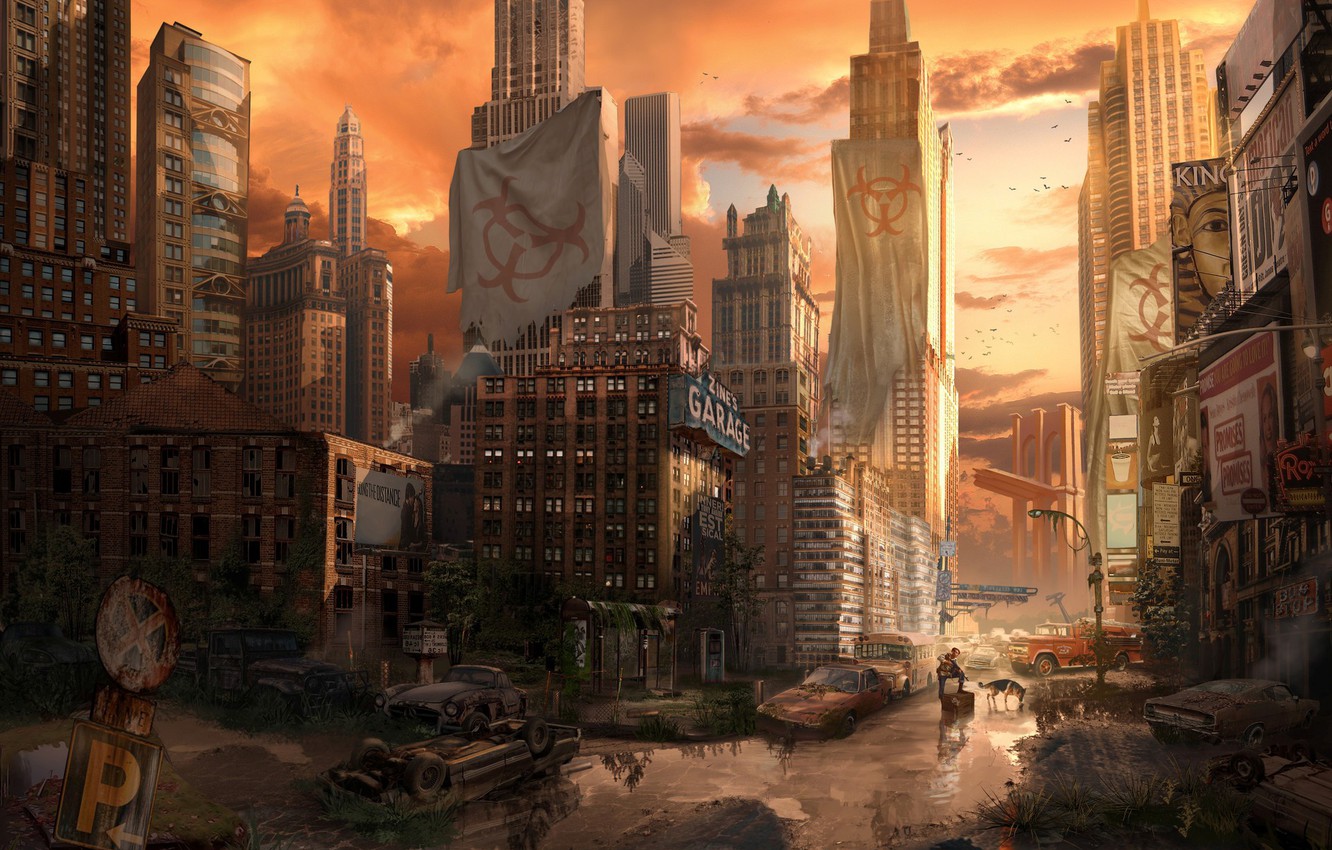 Photo Wallpaper The City, People, Dog, Devastation, - Am Legend Cityscape - HD Wallpaper 