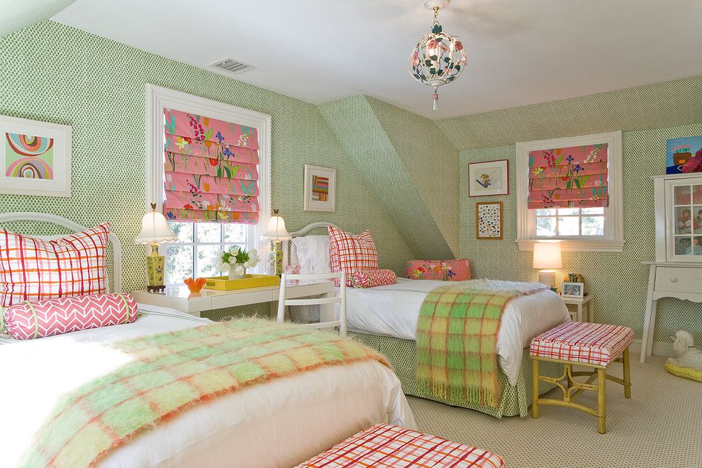 Preppy Wallpaper For A Traditional Kids With A Roman - Green And Pink Bedroom Ideas - HD Wallpaper 