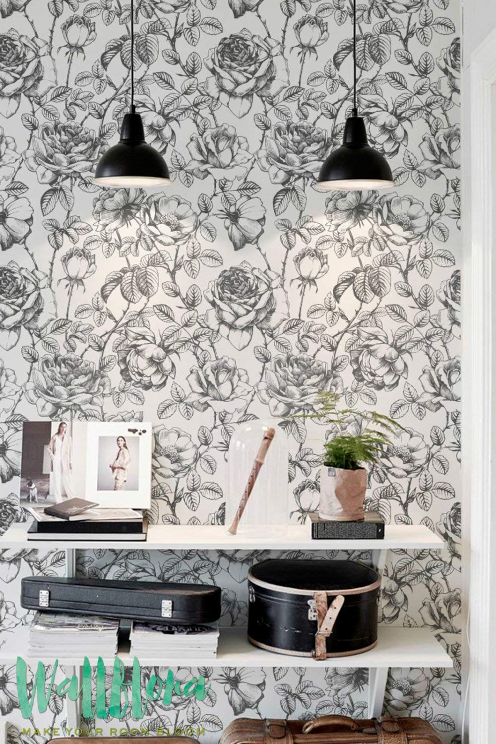 Black And White Garden Rose Pattern Wallpaper/rose - Floral Patterns Black And White - HD Wallpaper 