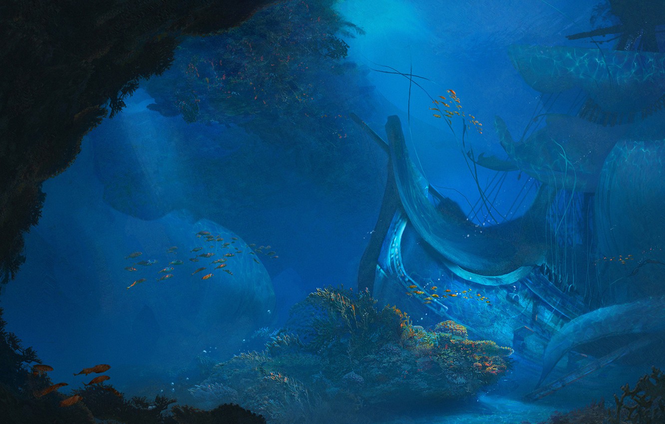 Photo Wallpaper Water, The Ocean, Sea, The Crash, Ship, - Bottom Of The Ocean Concept Art - HD Wallpaper 