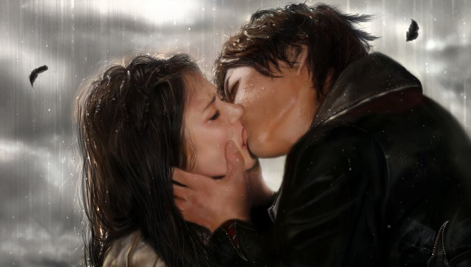 The Series, Damon, Elena, The Rain, The Vampire Diaries, - Vampire In Love Drama - HD Wallpaper 