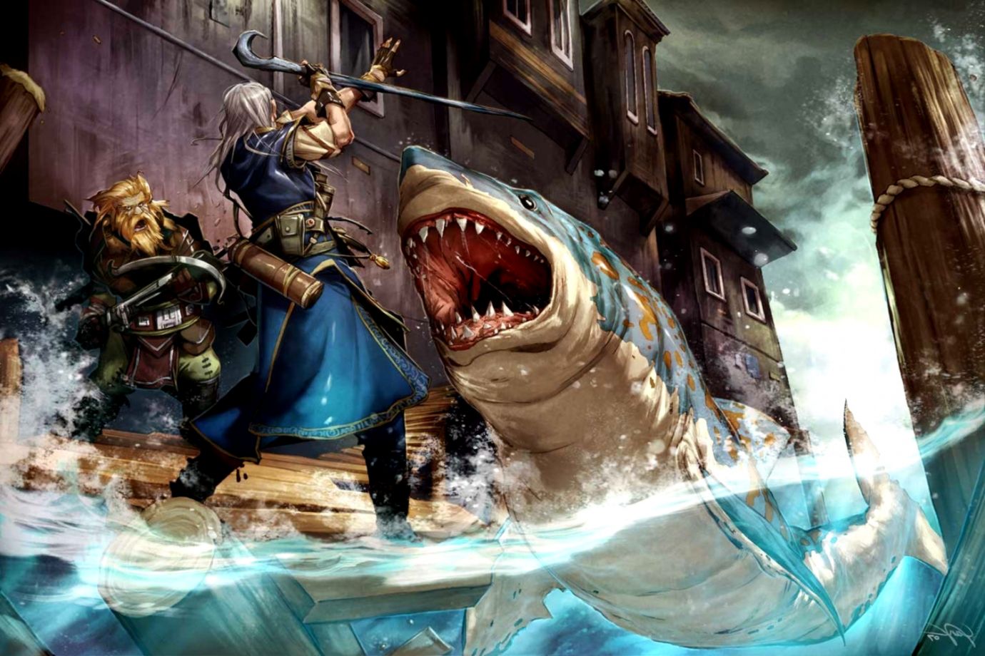 Warrior Artwork Shark Water Fantasy Art Fish Pathfinder - HD Wallpaper 