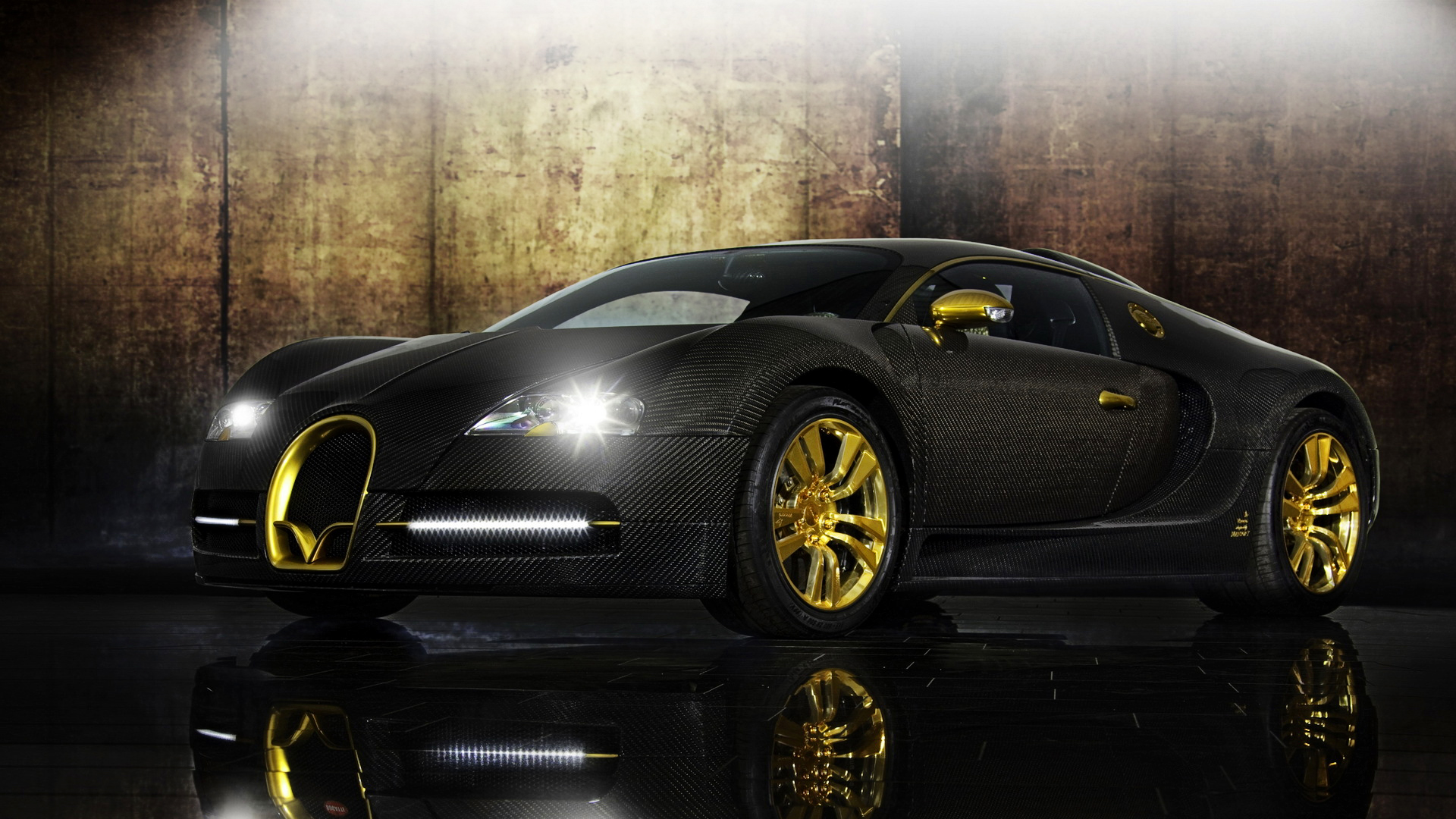 Bugatti Veyron Black And Gold - HD Wallpaper 