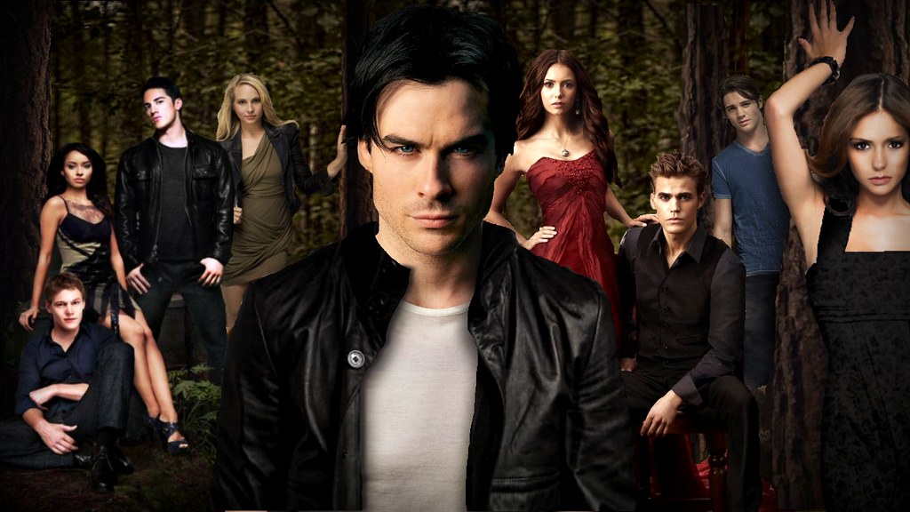 Ian Somerhalder And Elena In Vampire Diaries - HD Wallpaper 