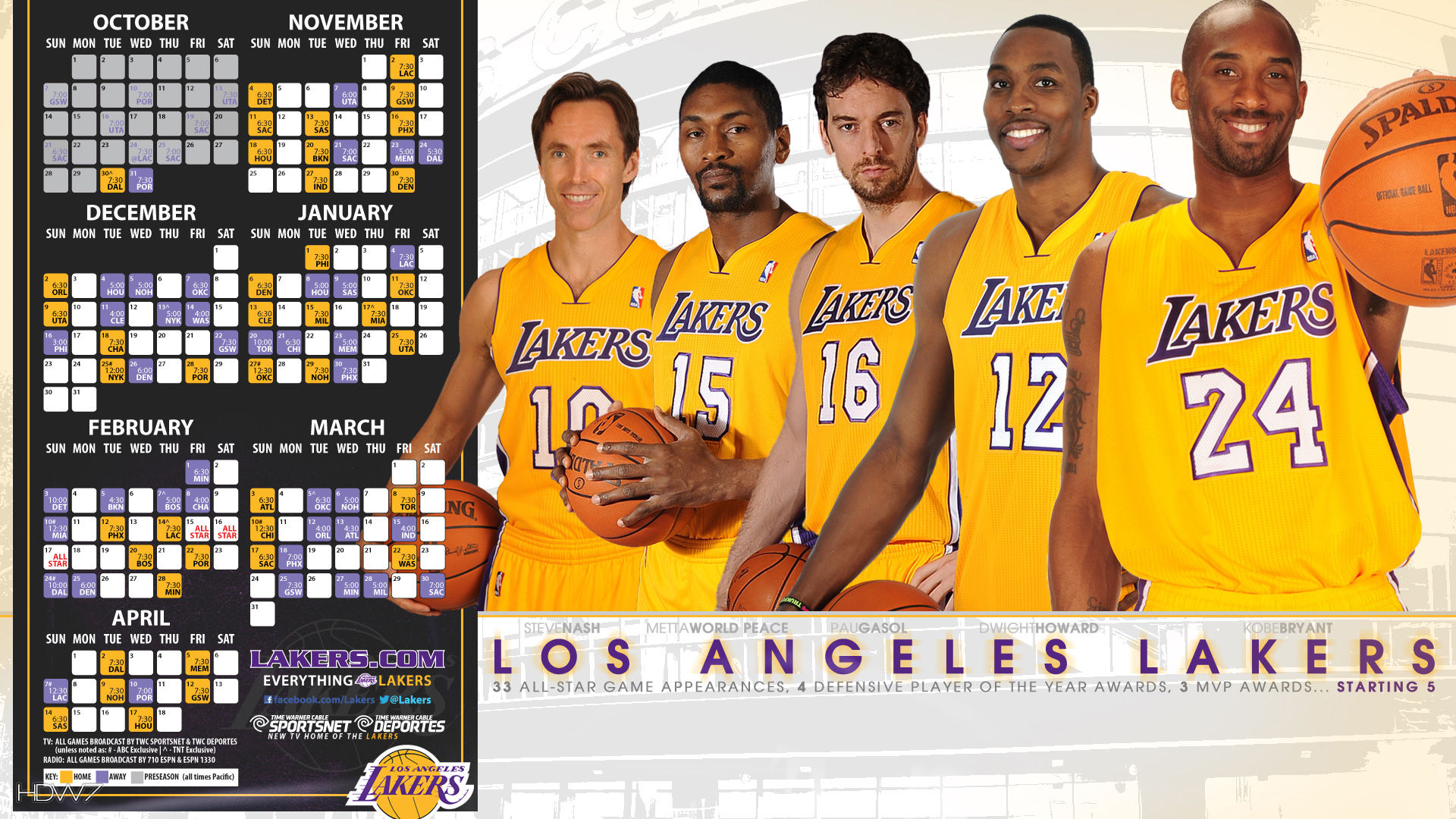 2012 2013 Lakers Wallpaper Schedule - Los Angeles Lakers Big 5 - HD Wallpaper 