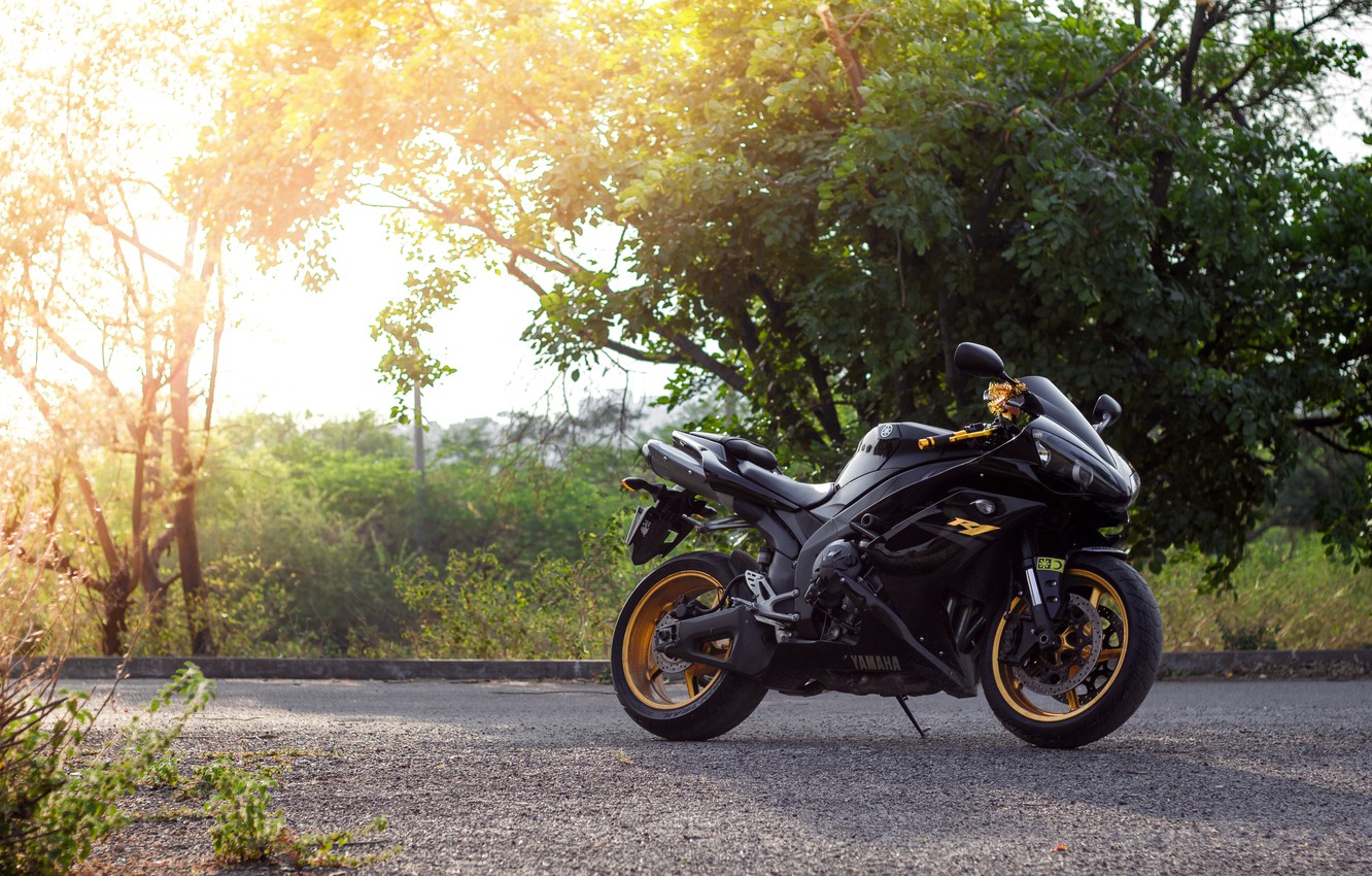 Photo Wallpaper The Sun, Trees, Motorcycle, Black, - Supersport Bike - HD Wallpaper 