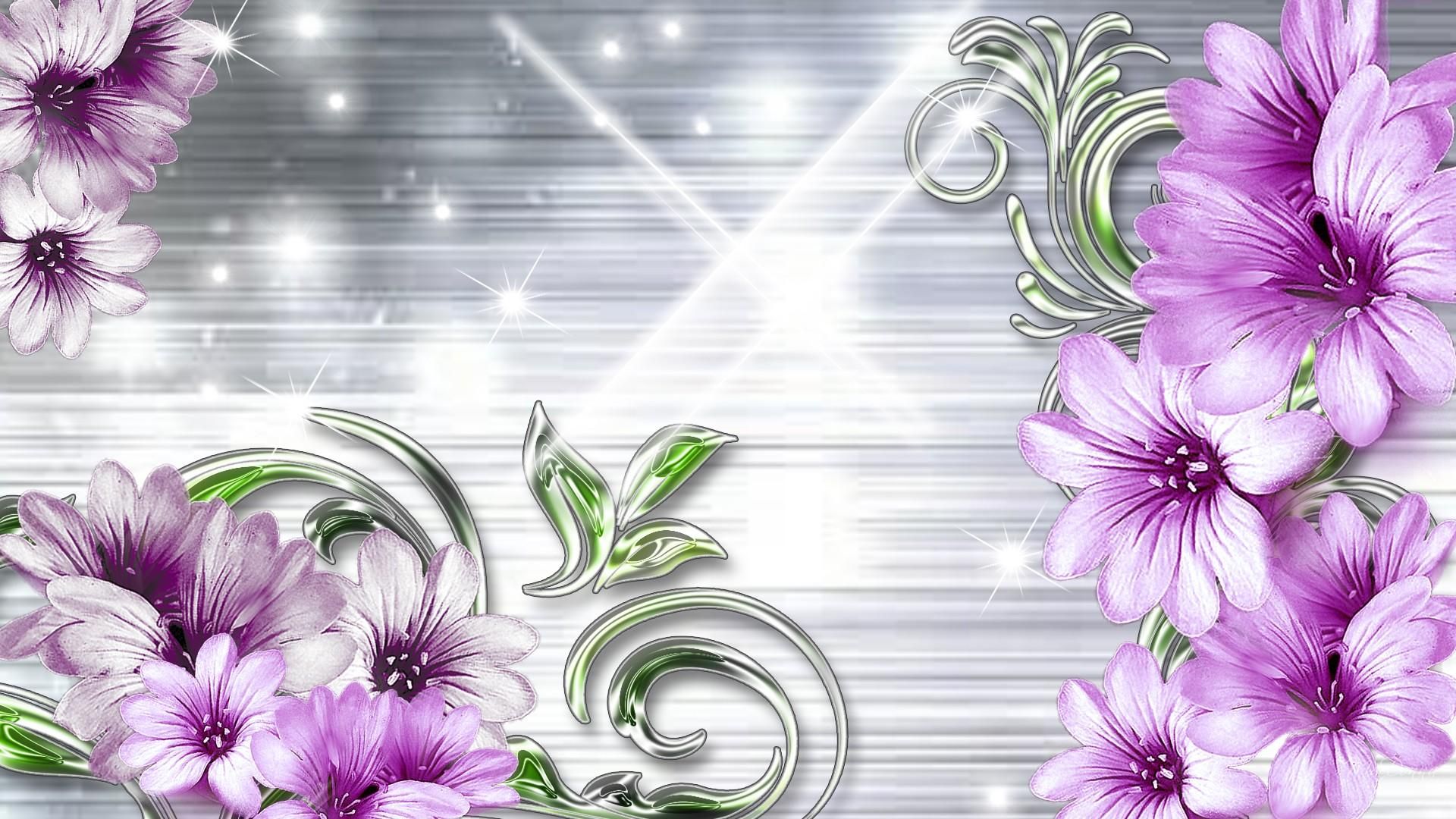Purple And Silver Flowers Background - HD Wallpaper 