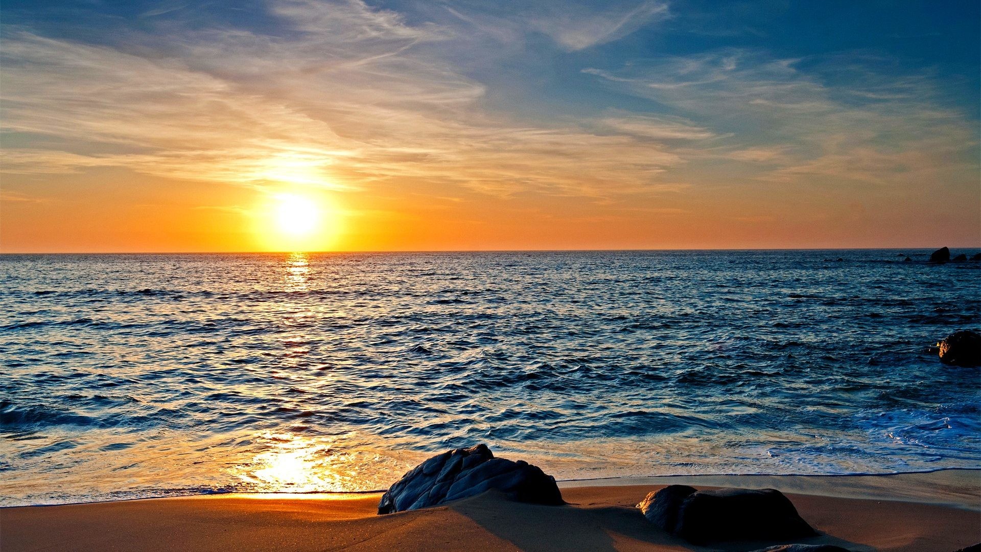 1920x1080, Sea View Ocean Peaceful Waves Sun Sunrise - Hintergrundbilder Sonnenuntergang Am Meer - HD Wallpaper 