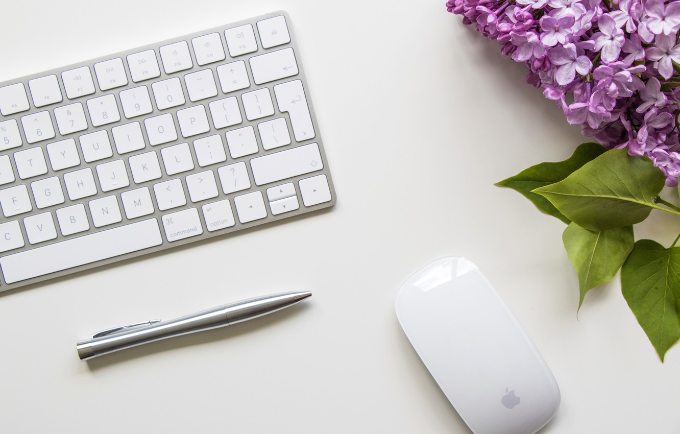 Photo Wallpaper Flowers, Mouse, Handle, Keyboard, Lilac - Grey And White Keycaps - HD Wallpaper 
