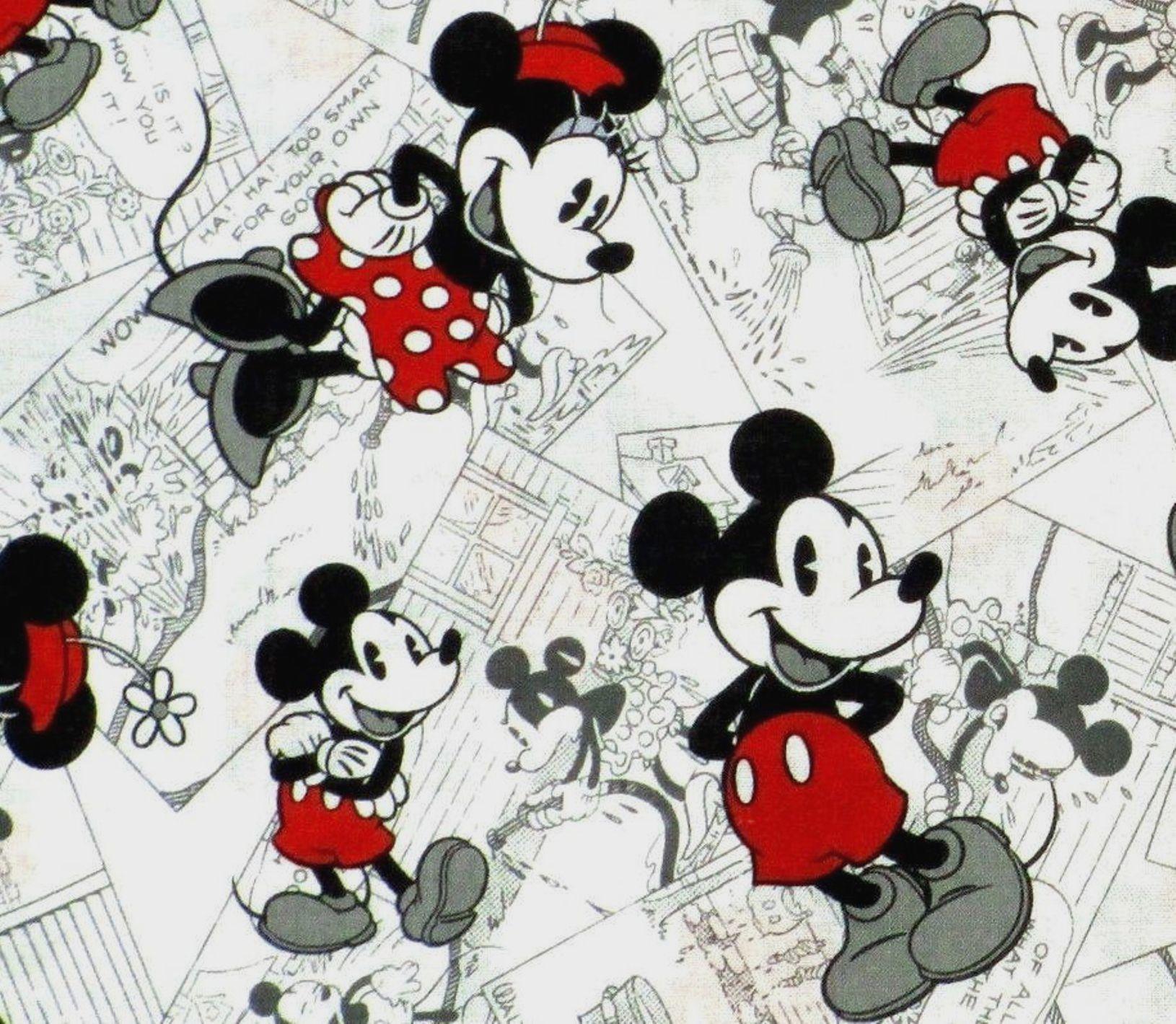 1/2 Yard~mickey & Minnie Mouse In Red Black & White - Mickey And Minnie Mouse Background - HD Wallpaper 