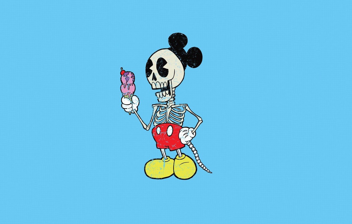 Photo Wallpaper Minimalism, Skeleton, Mickey Mouse, - Обои Микки Маус На Рабочий Стол - HD Wallpaper 