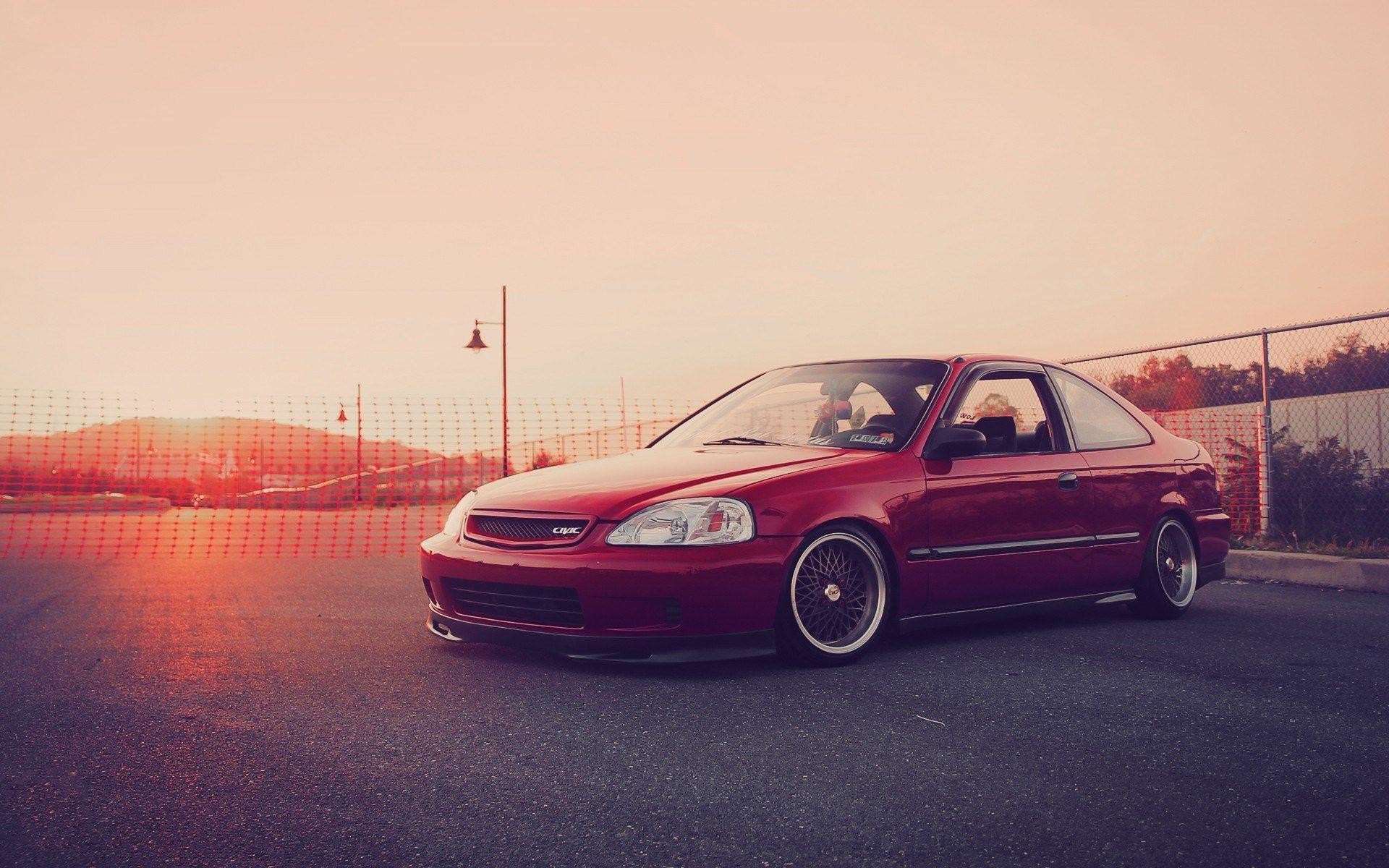 Red Honda Civic Sunset Hd Wallpaper - Honda Civic 2000 Wallpaper Hd - HD Wallpaper 