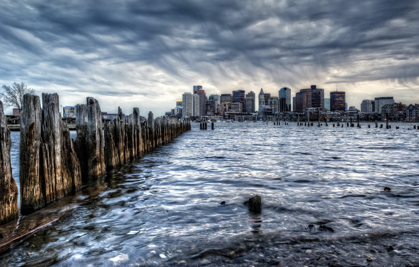 Photo Wallpaper The City, Rain, Boston - Iphone Rainy City Background - HD Wallpaper 