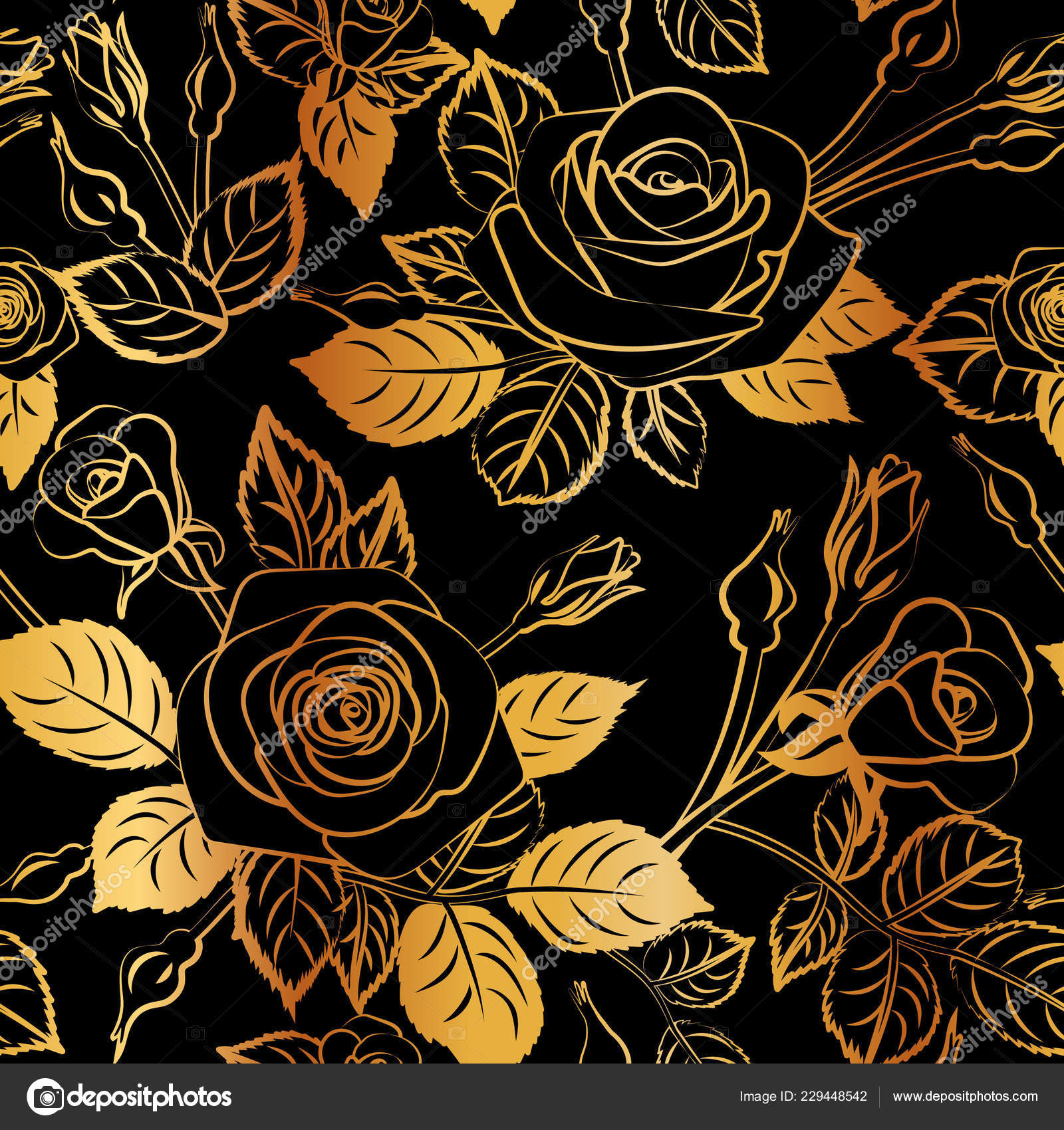 Gold Roses Patterns - HD Wallpaper 