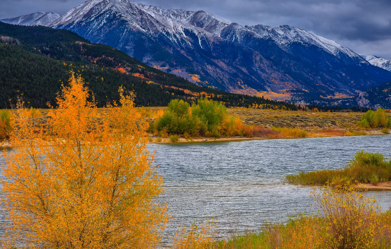 Photo Wallpaper Autumn, Trees, Mountains, River, Colorado, - Summit - HD Wallpaper 