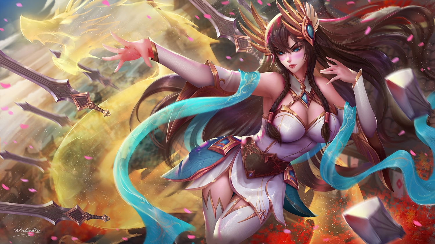 Blue Eyes Brown Hair Irelia Kaze No Gyouja League Of - Lol Irelia Divine Sword - HD Wallpaper 