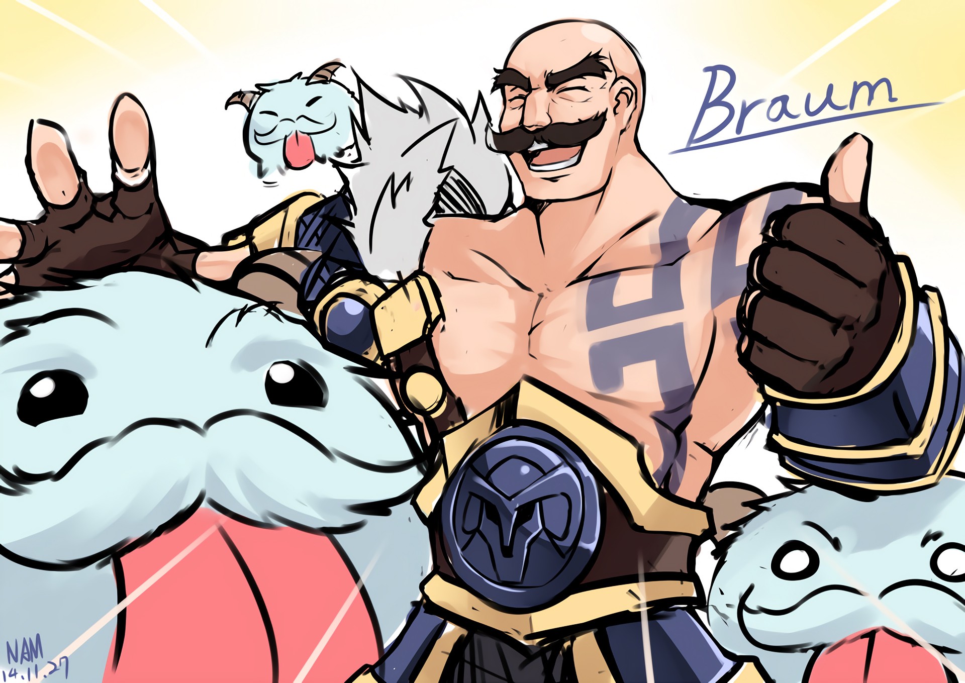 Braum & Poro By Nam Hd Wallpaper Artwork Fan Art League - Lol Braum Fan Art - HD Wallpaper 