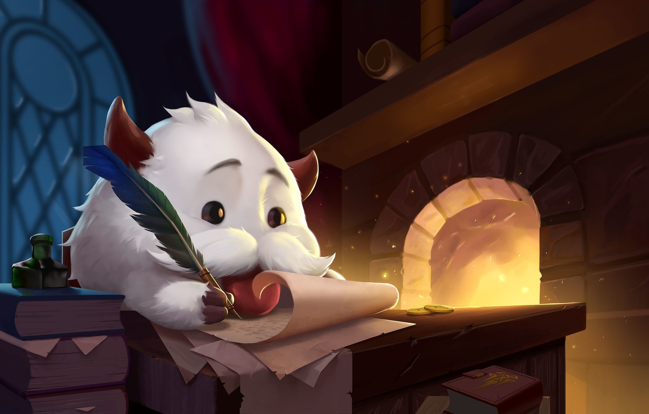 Photo Wallpaper Table, Pen, Fireplace, Paper, Animal, - League Of Legends - HD Wallpaper 