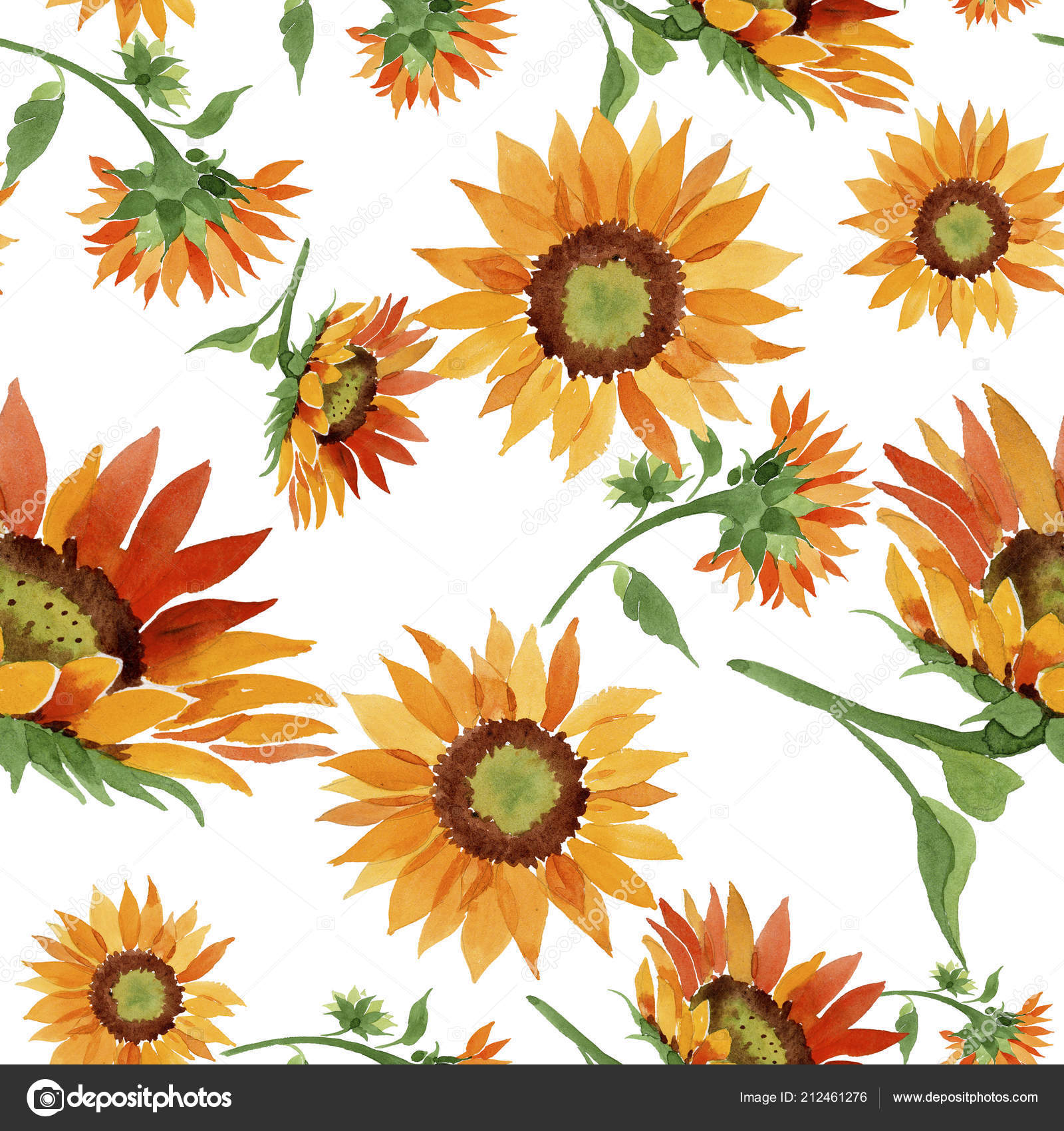 Orange Sunflower Watercolor - HD Wallpaper 