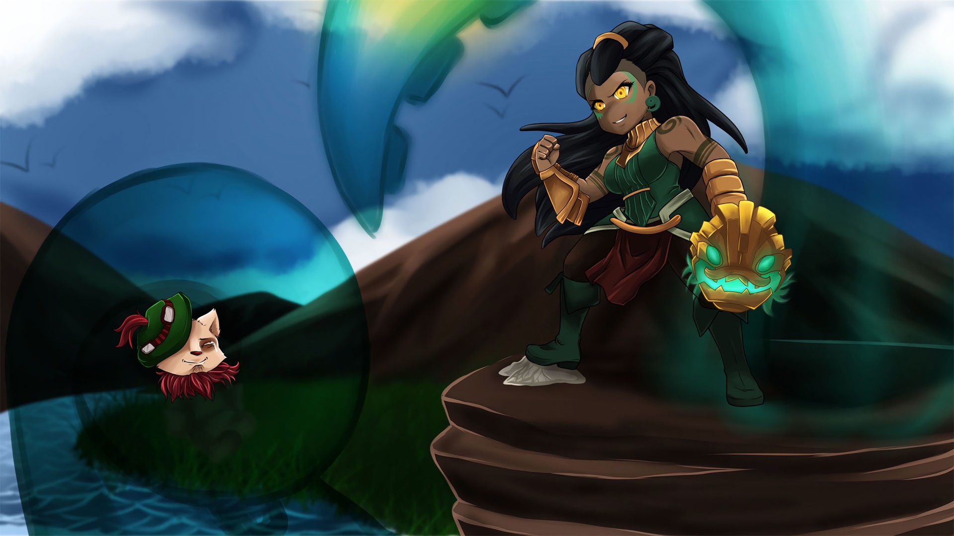 Illaoi & Teemo By Dweynie Hd Wallpaper Fan Art Artwork - League Of Legends Teemo Hd - HD Wallpaper 