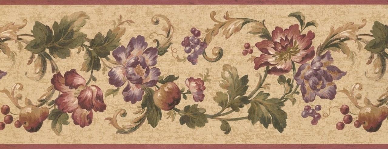 Wallpaper Purple Flowers Purple Flowers Apples Berries - Retro Art Abstract Pink Violet Purple Flowers Apples - HD Wallpaper 