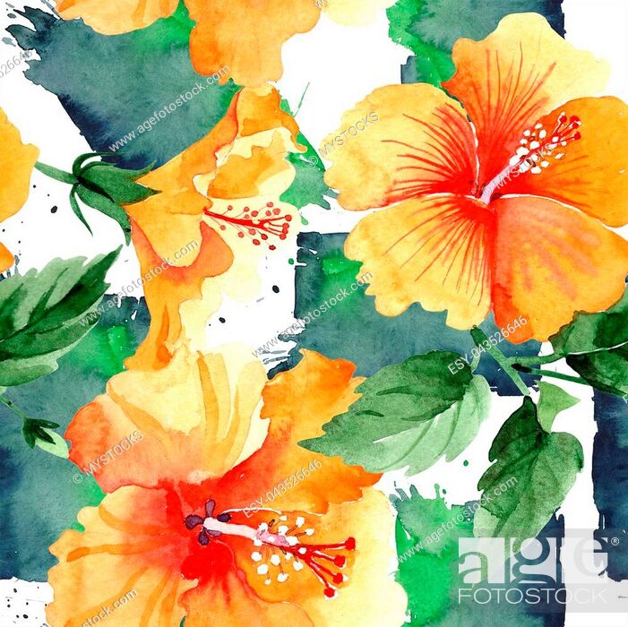 Watercolor Orange Naranja Hibiscus Flowers - Hawaiian Hibiscus - HD Wallpaper 
