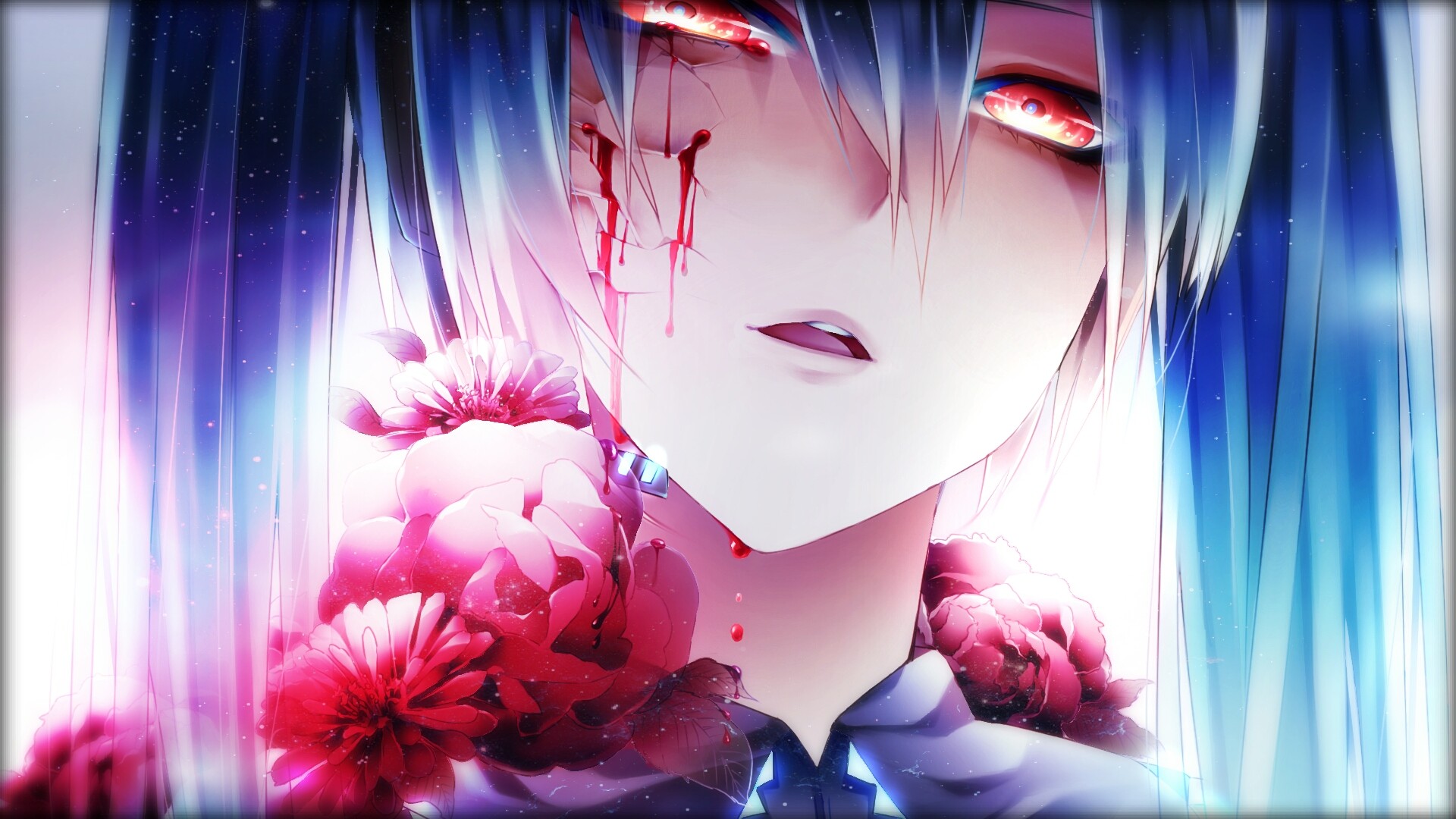 Anime Girls, Anime, Crying, Hatsune Miku, Flowers, - Hatsune Miku Blood - HD Wallpaper 
