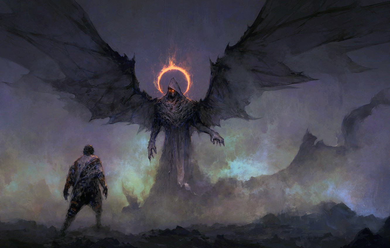 Photo Wallpaper Dark, Fantasy, Wings, Red Eyes, Man, - Dark Angel Fantasy Art - HD Wallpaper 