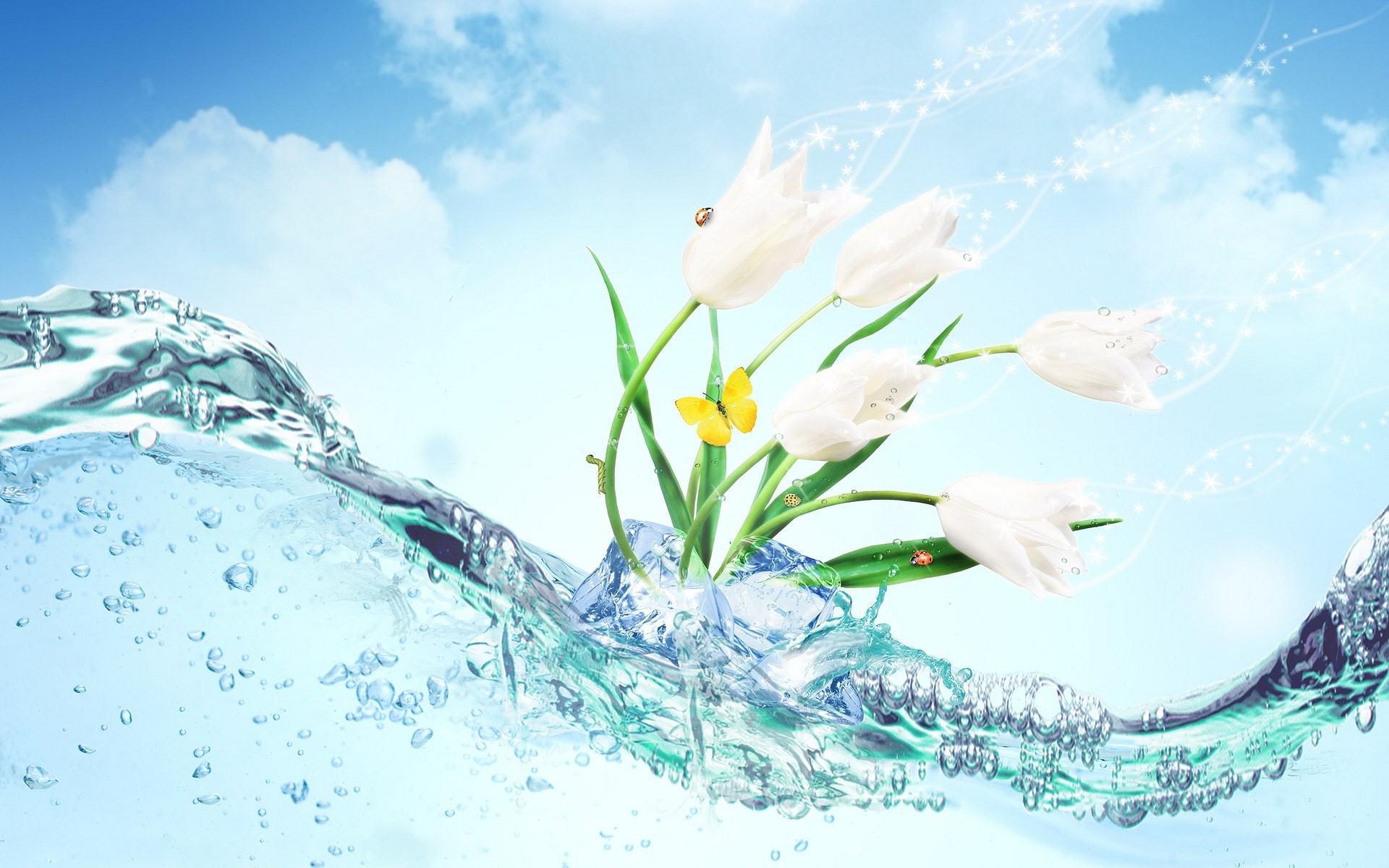 3d Flower In Water - Bright Wallpaper Hd - HD Wallpaper 